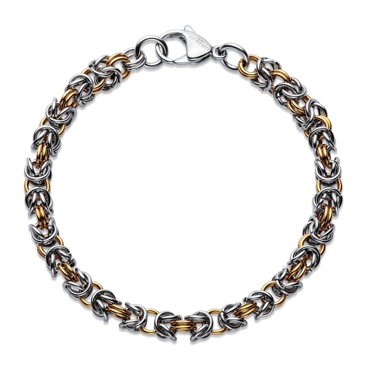 Unique & Co Gold Steel Round Byzantine Chain Bracelet - Rococo Jewellery