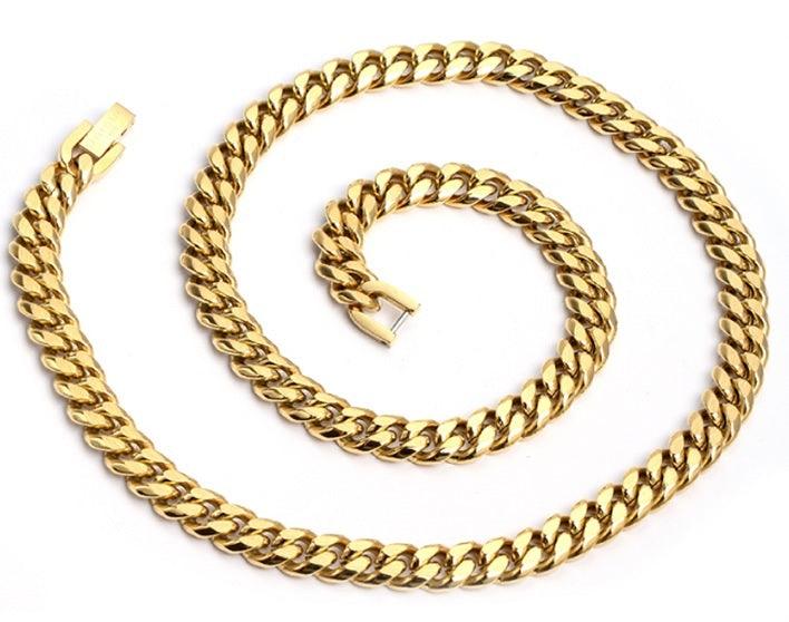 Unique & Co Matte/Polished Gold Steel Chain Necklace - Rococo Jewellery