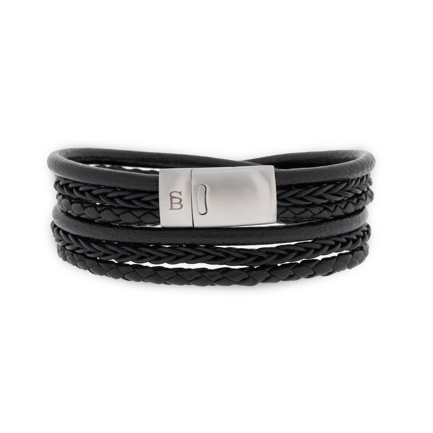 Black Silver Bonacci Wraparound Leather Bracelet