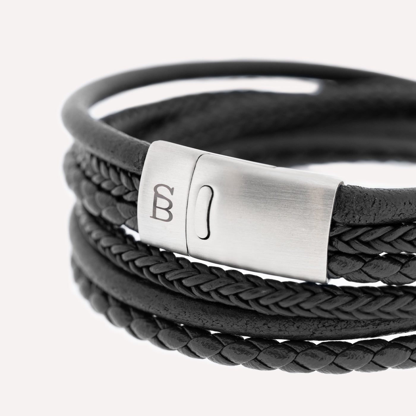 Black Silver Bonacci Wraparound Leather Bracelet