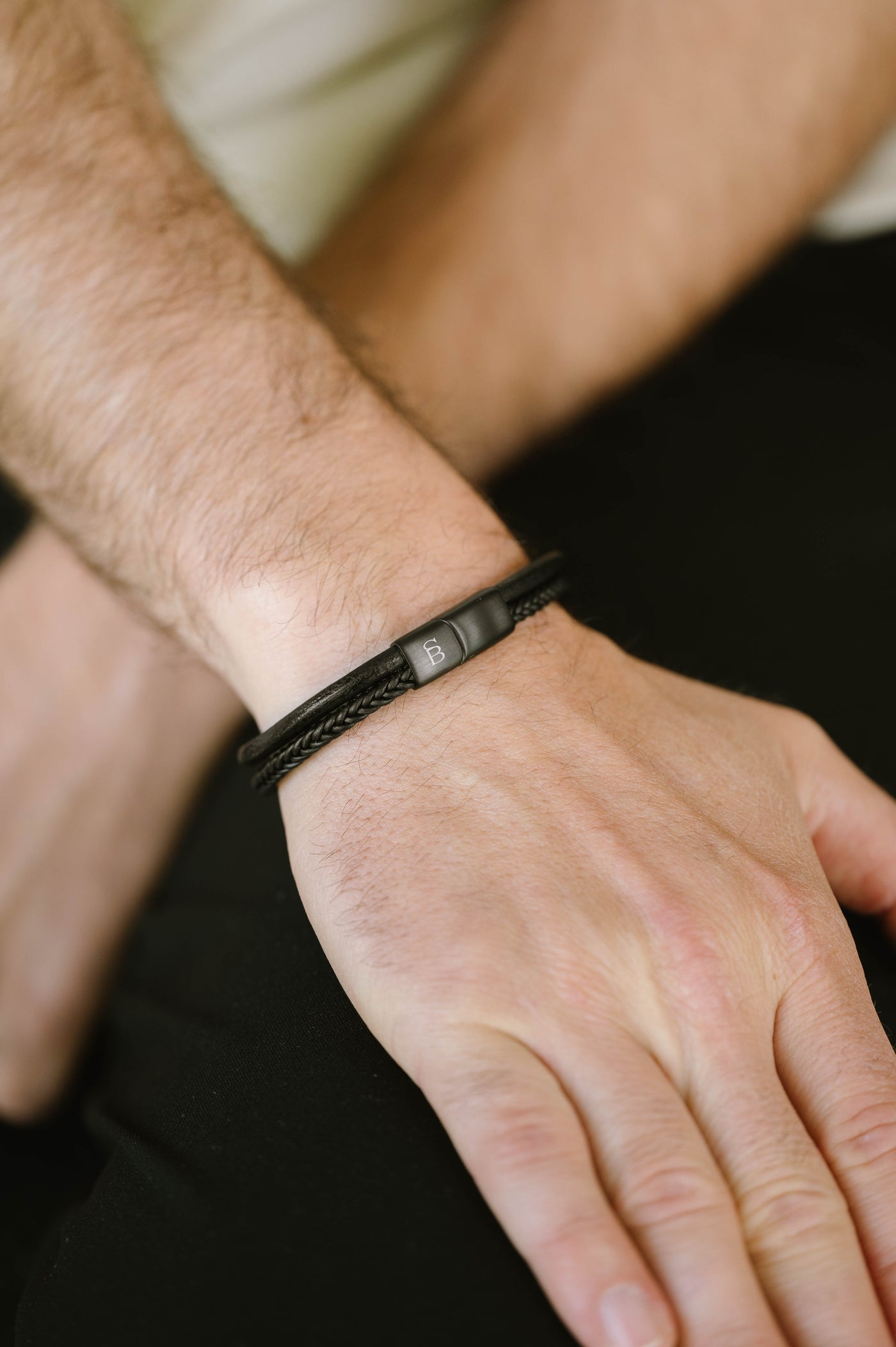 Black Leather Double Layer Bracelet