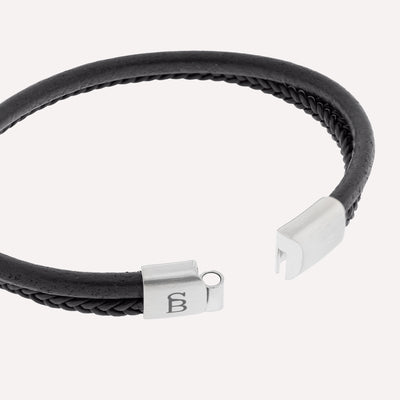 Black Silver Denby Two-Band Leather Bracelet