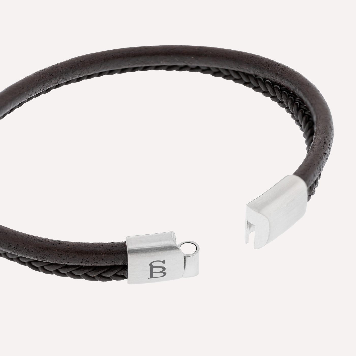 Brown Silver Denby Two-Band Leather Bracelet