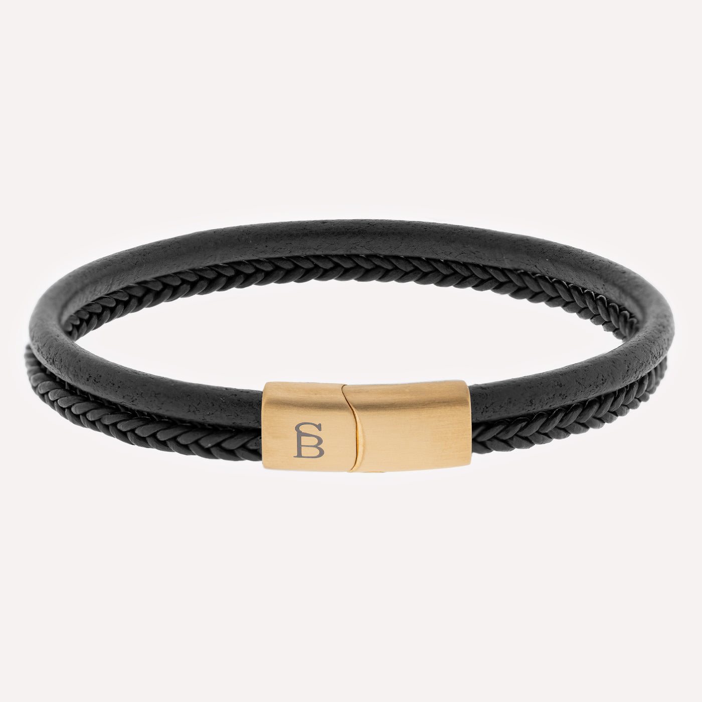 Black Gold Denby Two-Band Leather Bracelet