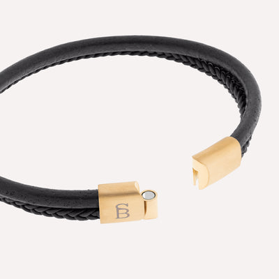 Black Gold Denby Two-Band Leather Bracelet