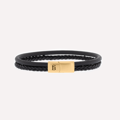 Black Gold Denby Two-Band Leather Bracelet