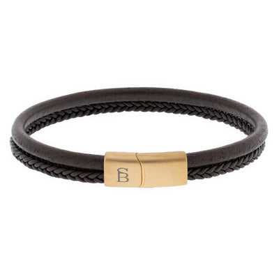 Brown Gold Denby Two-Band Leather Bracelet