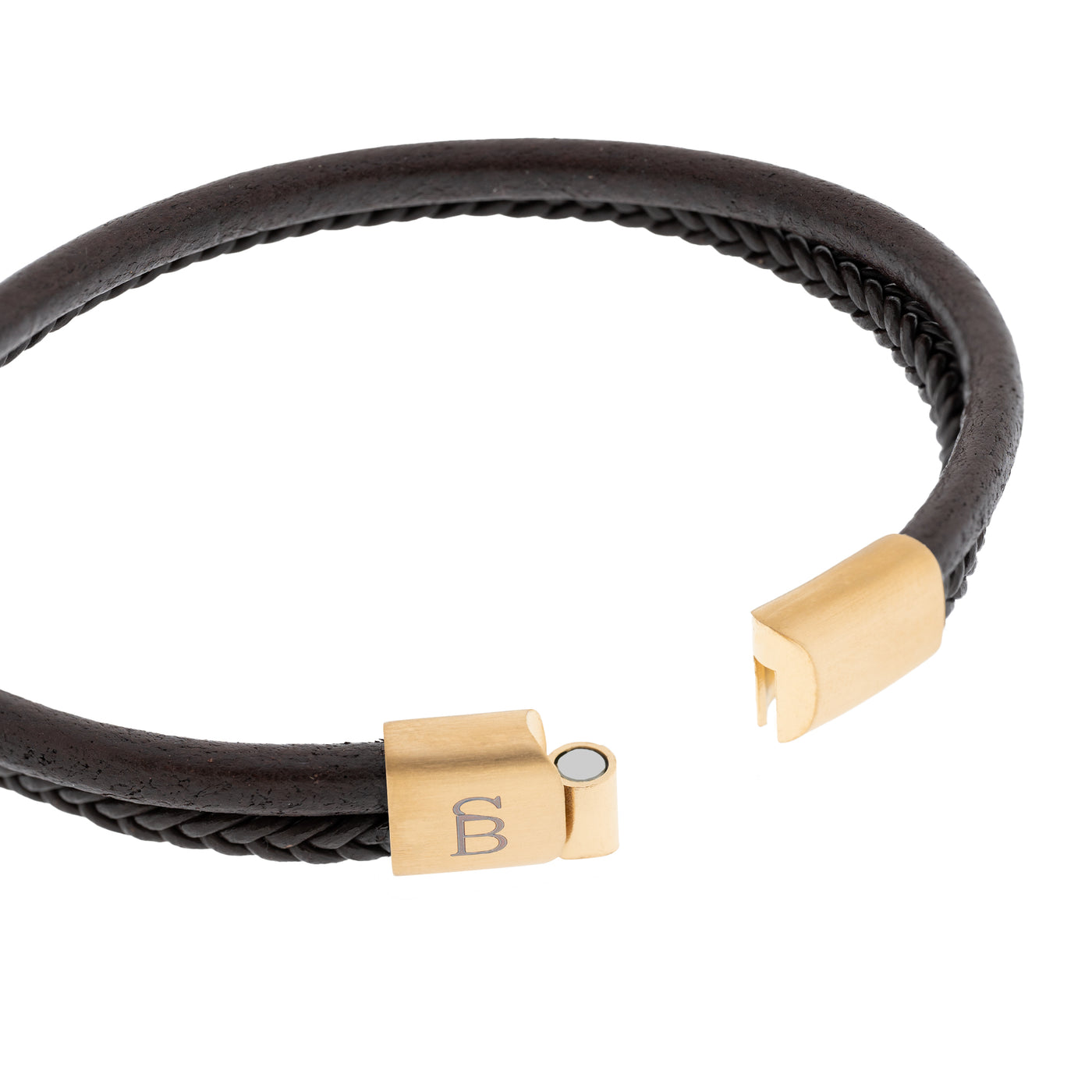 Brown Gold Denby Two-Band Leather Bracelet