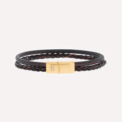 Brown Gold Denby Two-Band Leather Bracelet