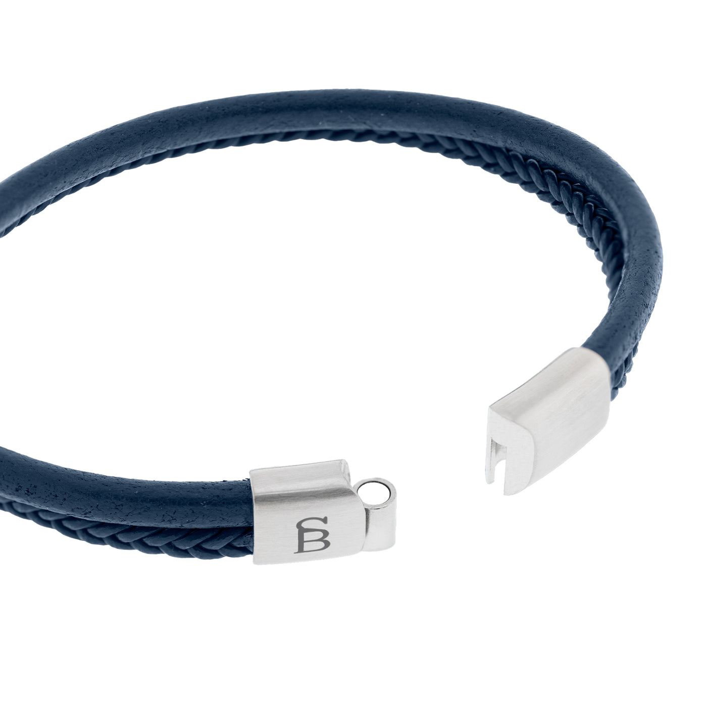 Blue Silver Two-Band Leather Bracelet