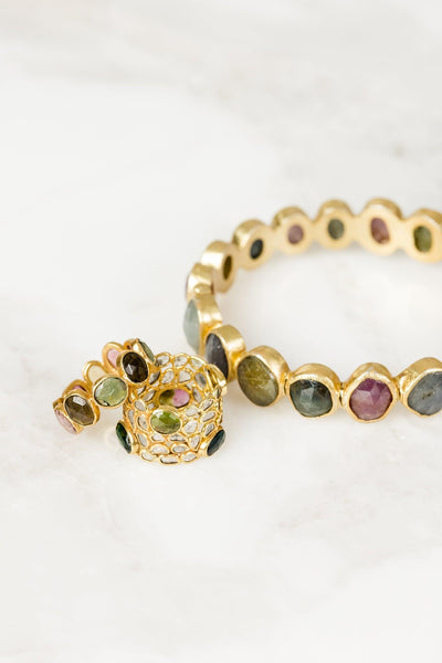 Facetted Tourmalines Gemstone and Gold Ring - Rococo Jewellery