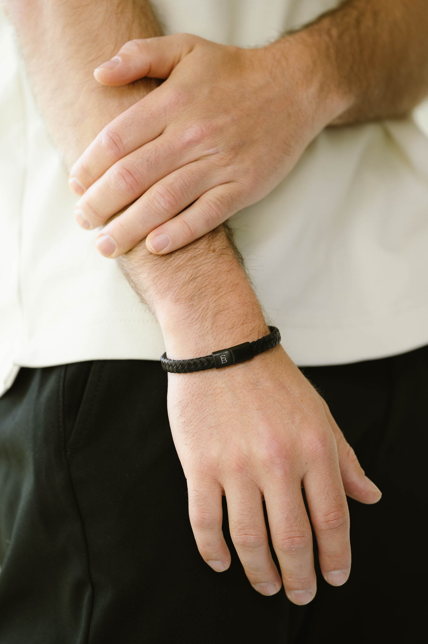 Black Leather Woven Braid Bracelet