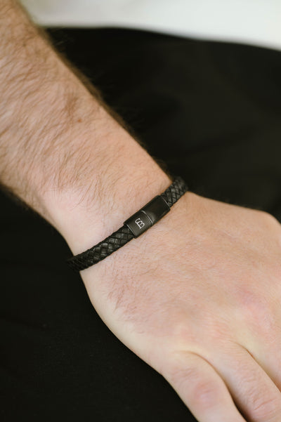 Black Leather Woven Braid Bracelet