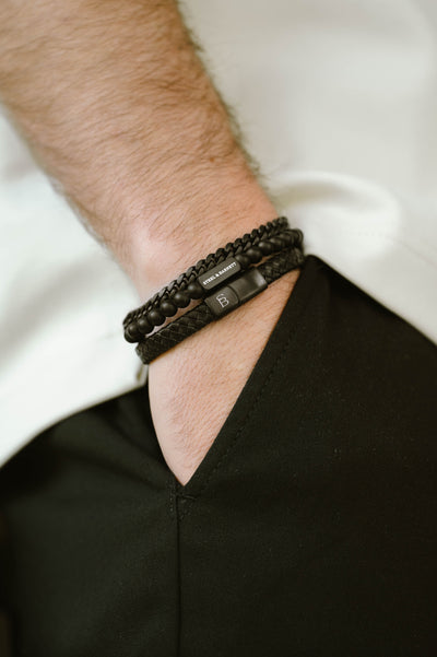 Black Leather Woven Braid Bracelet