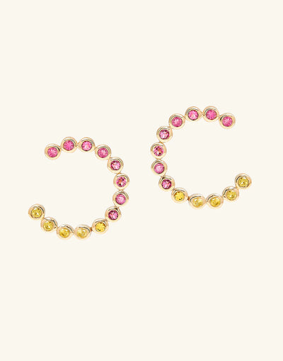 Lucier 9ct Gold Pink & Yellow Sapphire Spiral Earrings