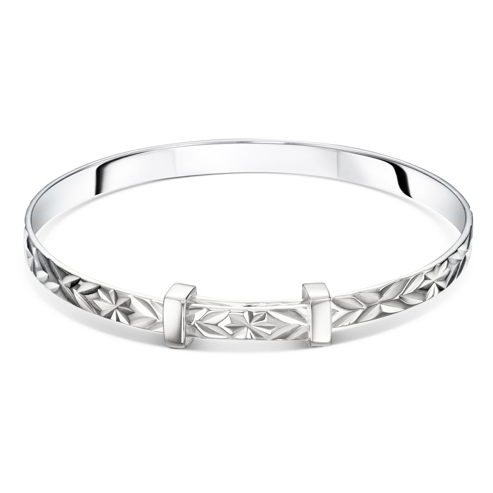 Little Star Sterling Silver Maeve Diamond-Cut Pattern Bangle