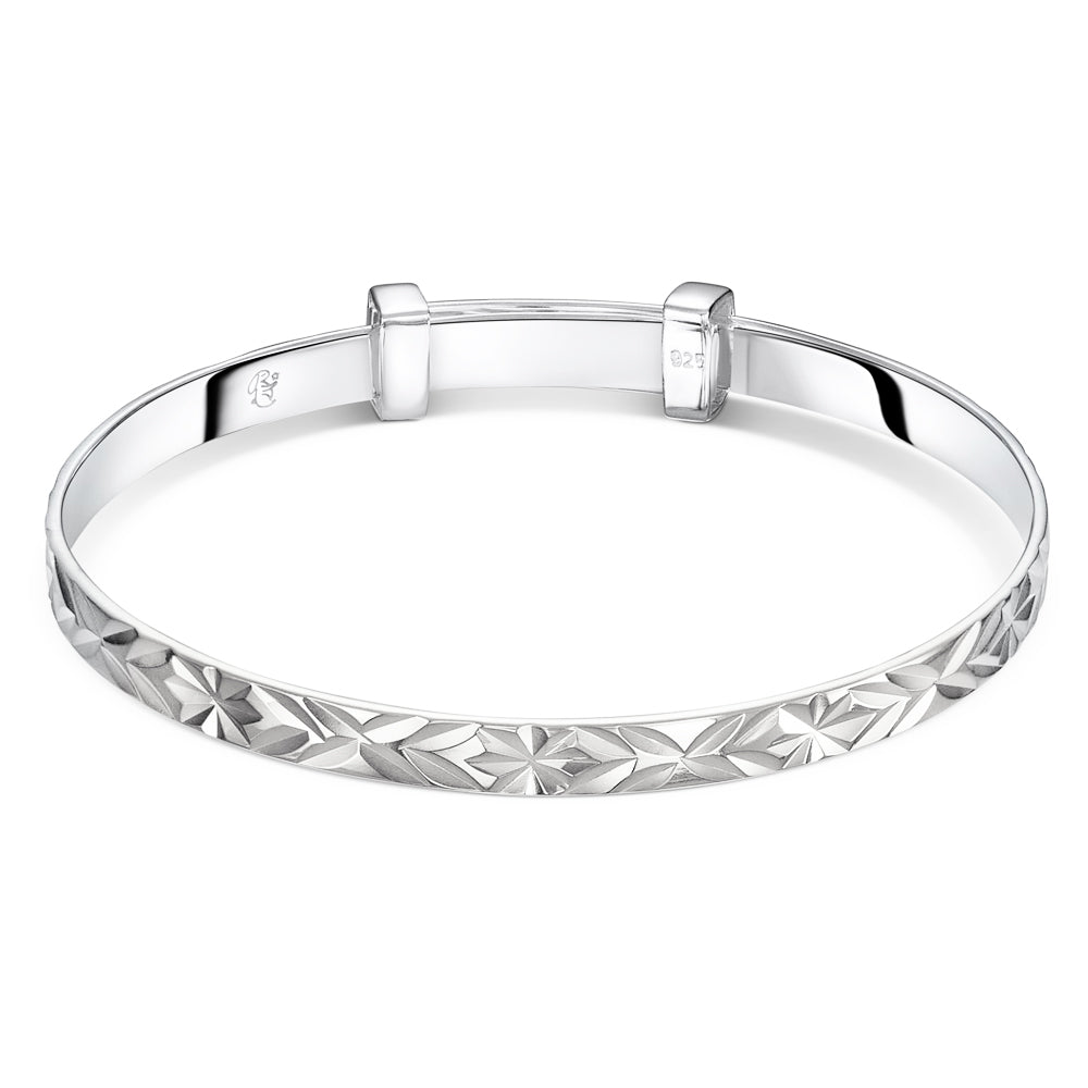 Little Star Sterling Silver Maeve Diamond-Cut Pattern Bangle