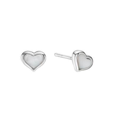 Little Star Silver Mother of Pearl Heart Stud Earrings