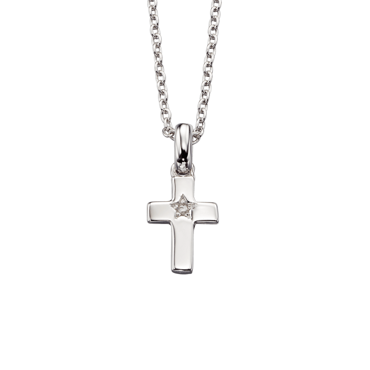 Little Star Sterling Silver Grace Diamond Cross Necklace