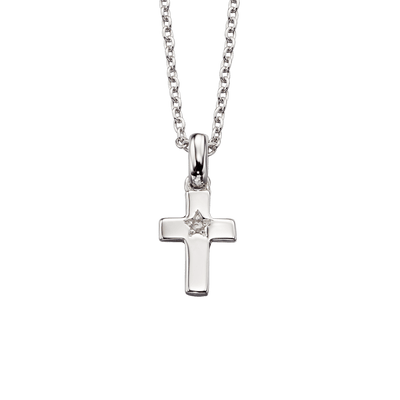 Little Star Sterling Silver Grace Diamond Cross Necklace