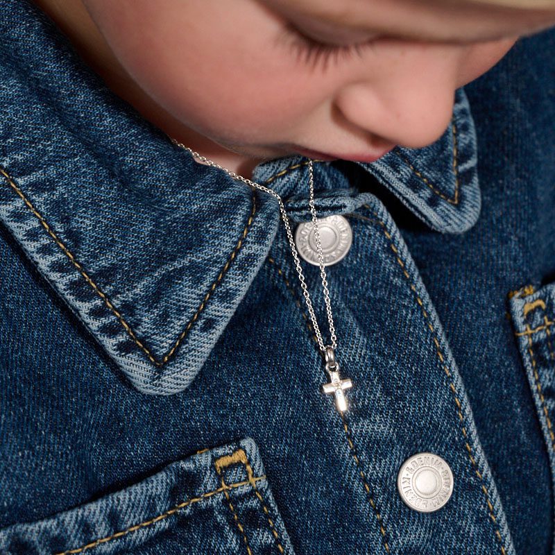 Little Star Sterling Silver Grace Diamond Cross Necklace