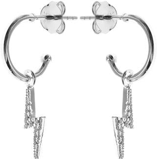 Silver Cubic Zirconia Lightening Drop Hoop Earrings