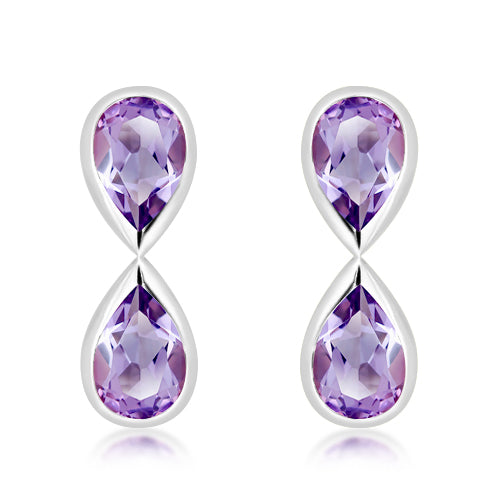 Unique & Co Sterling Silver Amethyst Drop Earrings