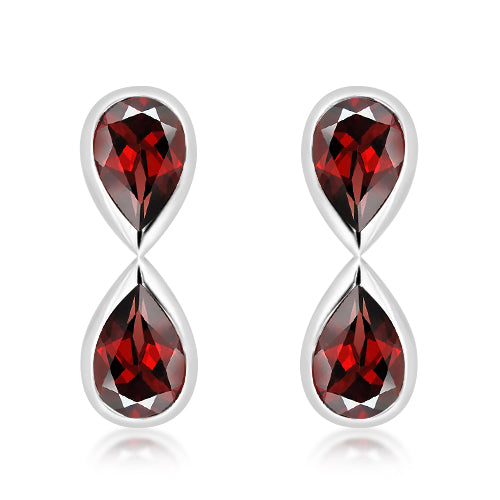 Unique & Co Sterling Silver Garnet Drop Earrings