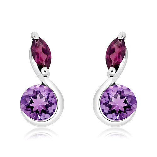 Unique & Co Silver Amethyst and Rhodolite Drop Earrrings