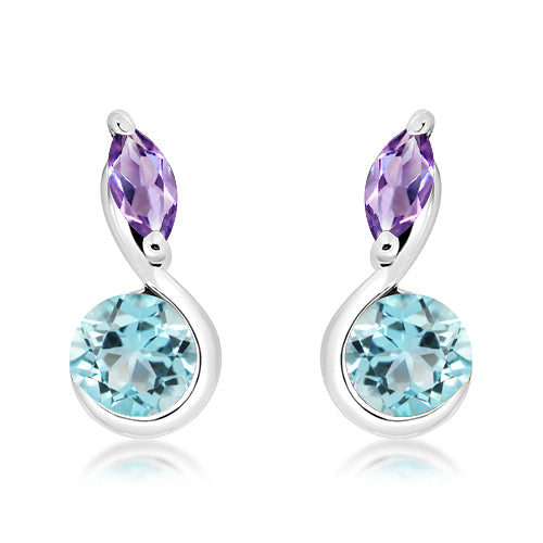 Unique & Co Silver Blue Topaz and Amethyst Drop Earrings