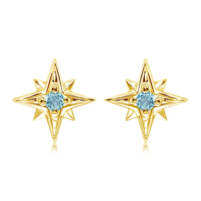 Gold Vermeil Blue Topaz North Star Stud Earrings