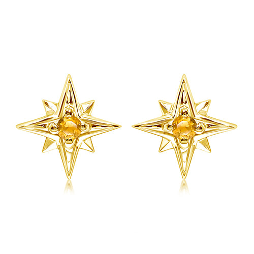 18ct Gold Vermeil Golden Citrine North Star Stud Earrings