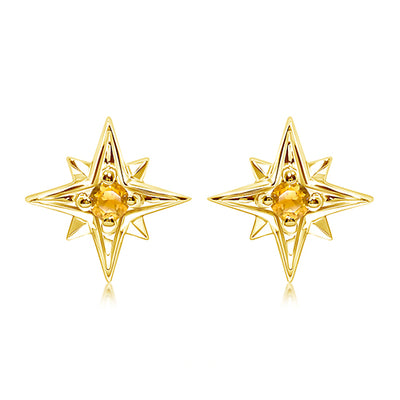 18ct Gold Vermeil Golden Citrine North Star Stud Earrings