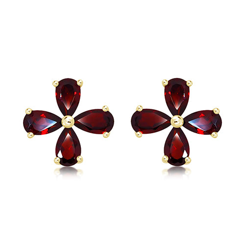 Gold Vermeil Garnet Flower Stud Earrings