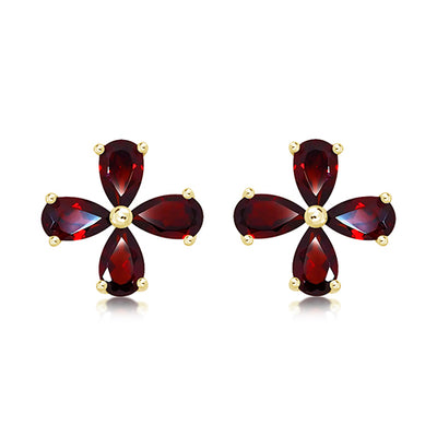 Gold Vermeil Garnet Flower Stud Earrings