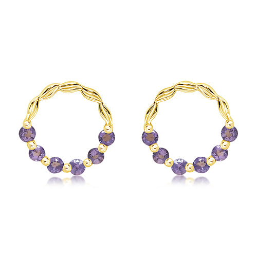 Gold Vermeil Circle Amethyst Stud Earrings