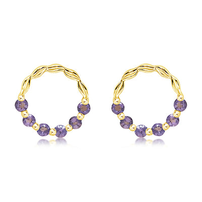 Gold Vermeil Circle Amethyst Stud Earrings