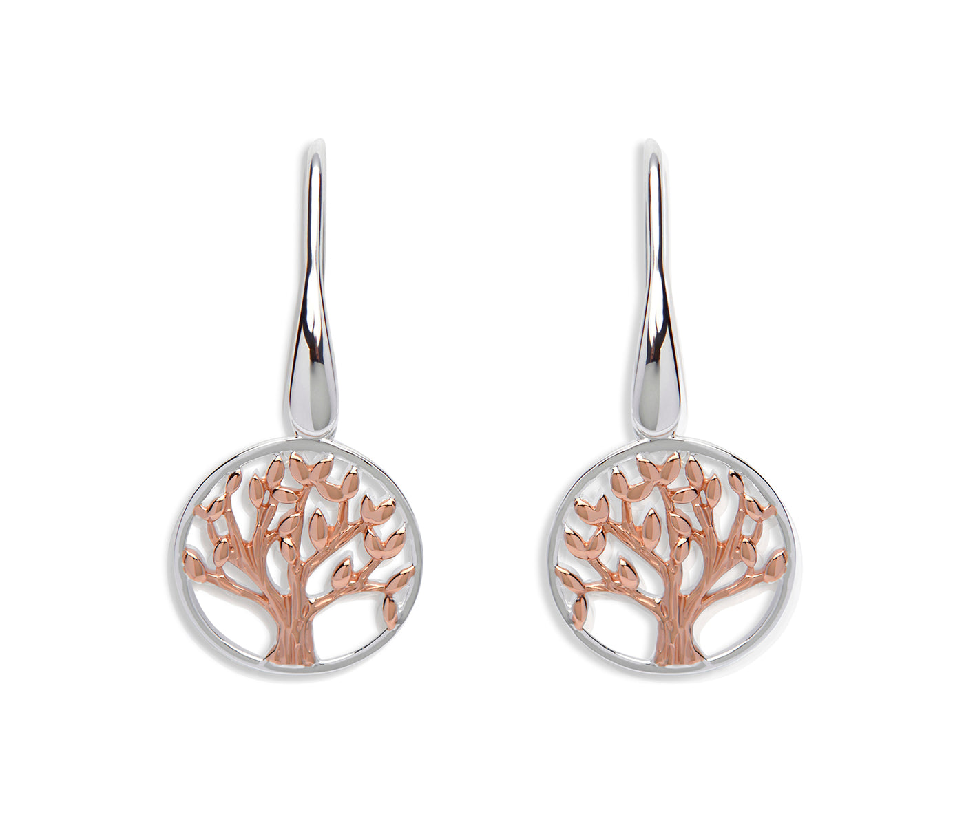 Unique & Co Silver Rose Gold Tree of Life Drop Earrings