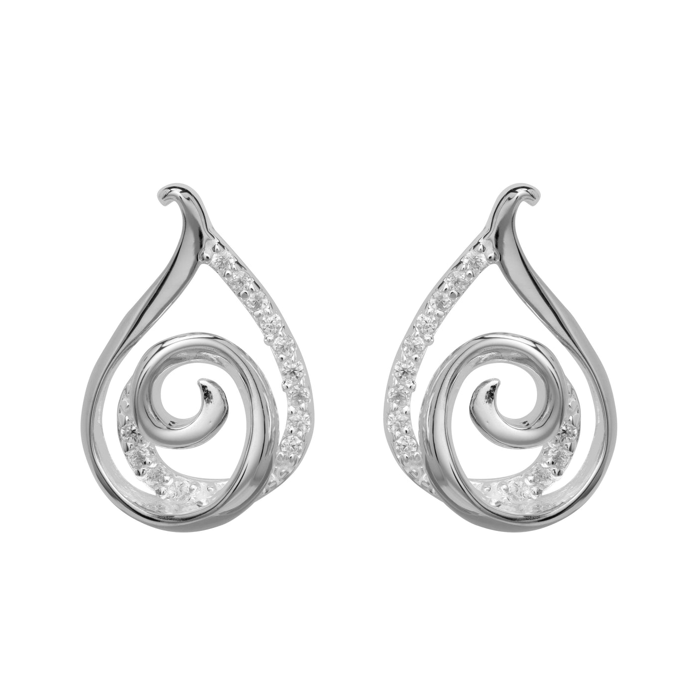 Unique & Co Silver Swirl Stud Earrings With CZ - Rococo Jewellery