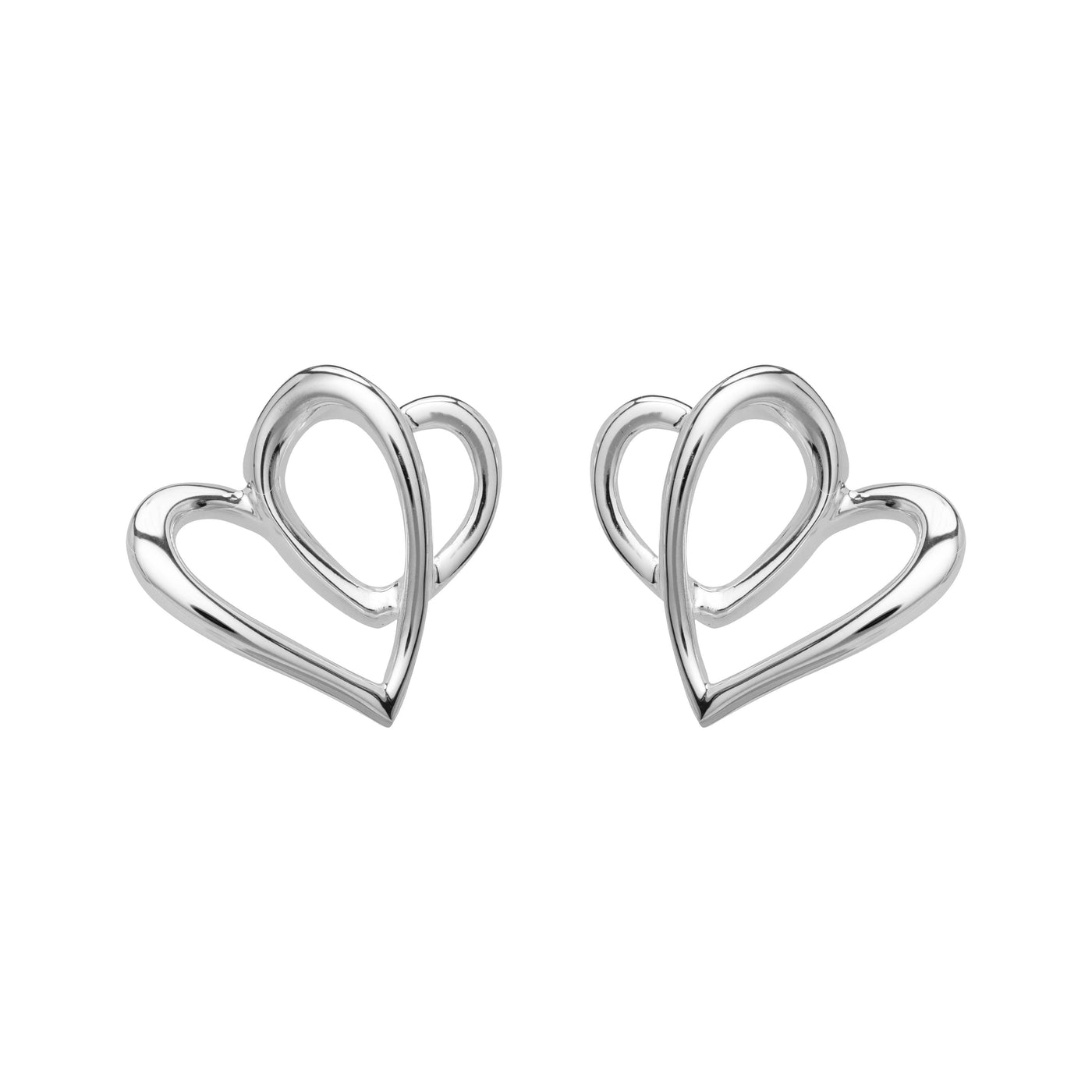 Unique & Co 3D Hearts Silver Stud Earrings - Rococo Jewellery