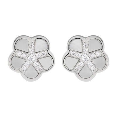 Mother of Pearl Cubic Zirconia Flower Stud Earrings