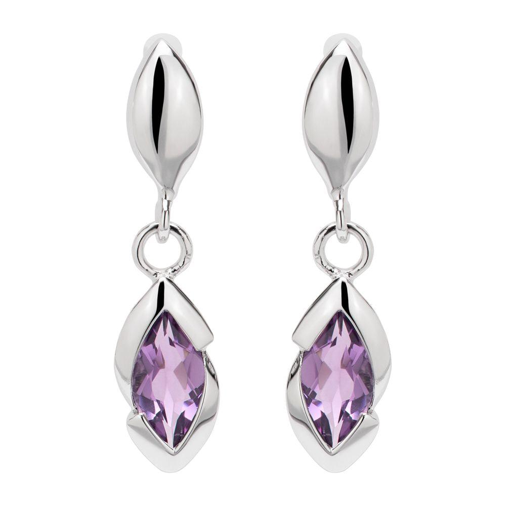 Unique & Co Silver Marquise Amethyst Earrings - Rococo Jewellery