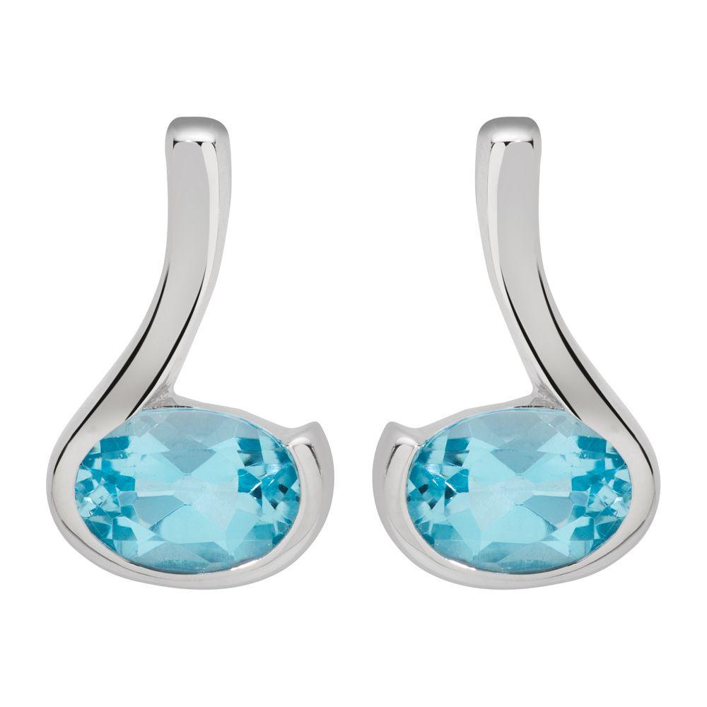 Unique & Co Silver Blue Topaz Loop Stud Earrings - Rococo Jewellery