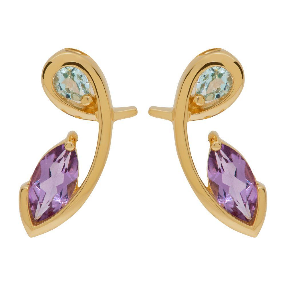 Unique & Co Gold Amethyst and Blue Topaz Stud Earrings - Rococo Jewellery