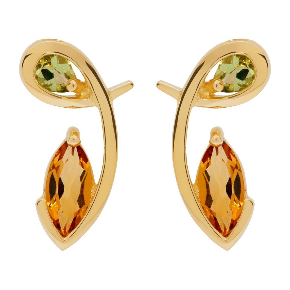 Unique & Co Gold Vermeil Citrine and Peridot Stud Earrings - Rococo Jewellery