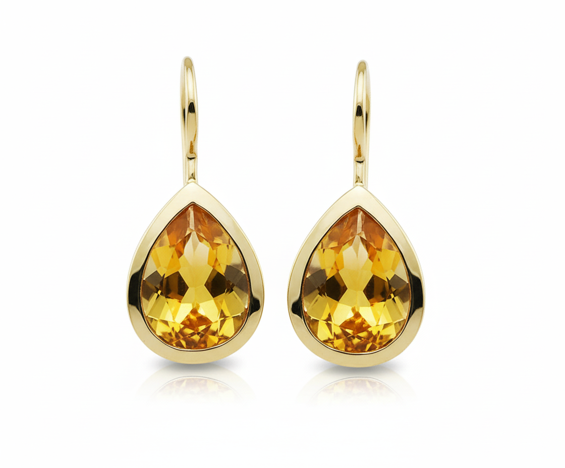 Gold Citrine Teardrop Drop Earrings