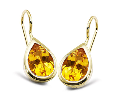 Gold Citrine Teardrop Drop Earrings