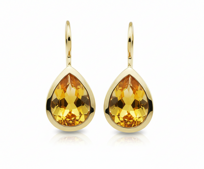 Gold Citrine Teardrop Drop Earrings