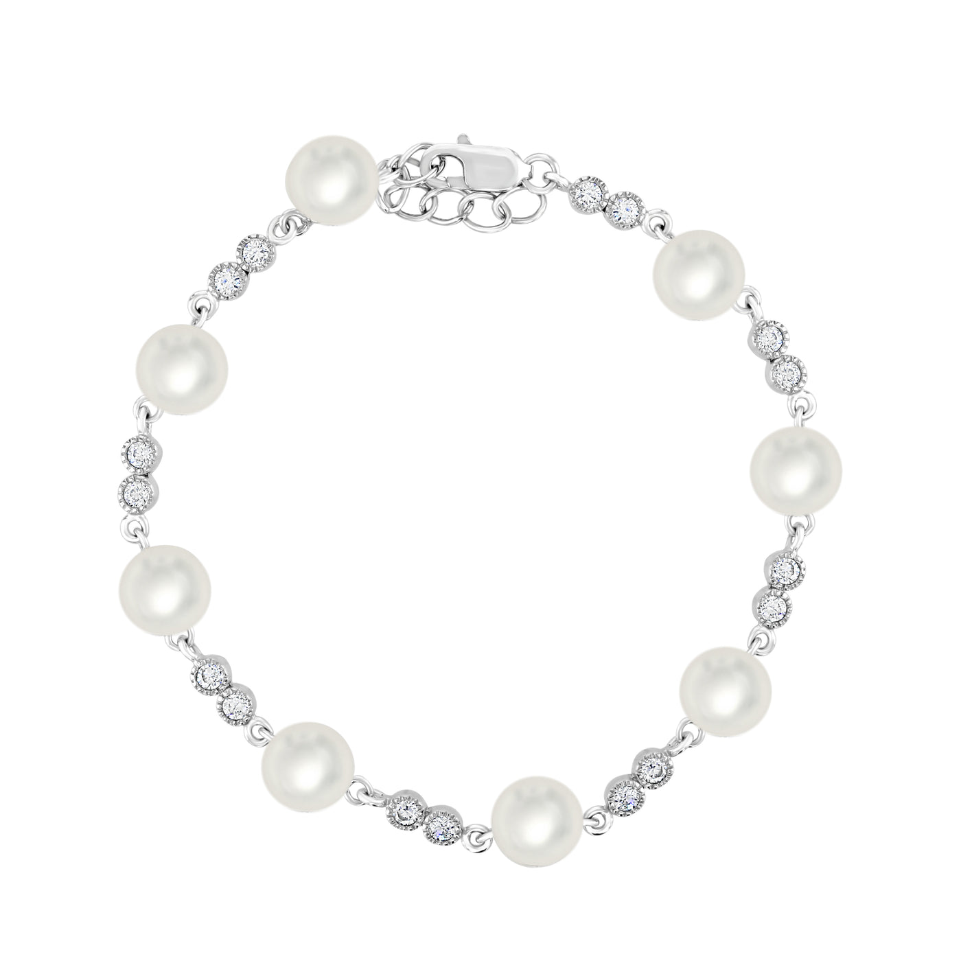 Sterling Silver Freshwater Pearl and Cubic Zirconia Bracelet