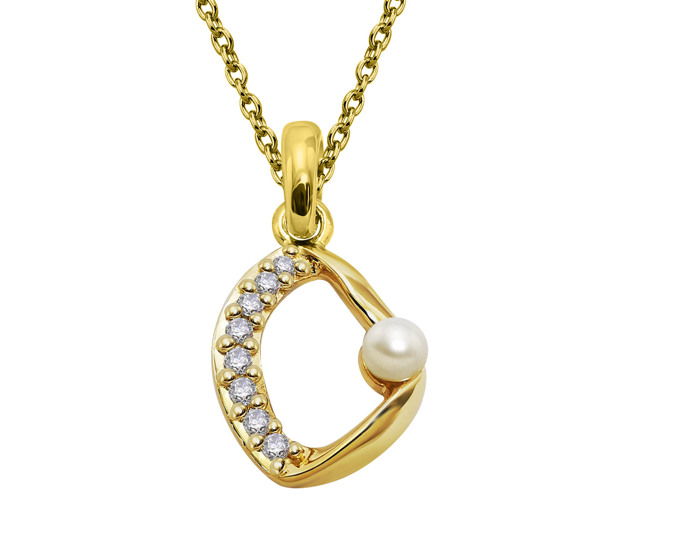 Gold Vermeil Pearl Cubic Zirconia Necklace